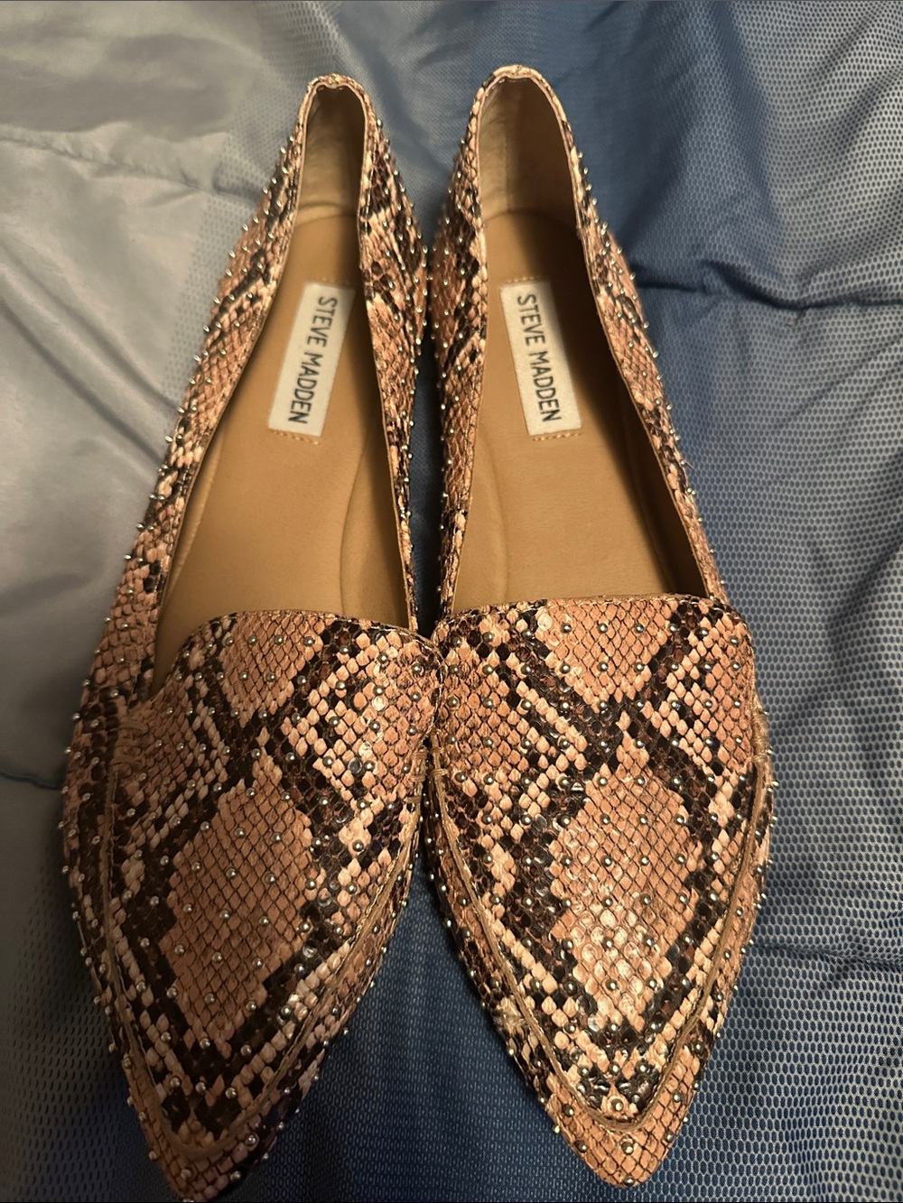Steve Madden Pink Snake-Print Pointed Flats